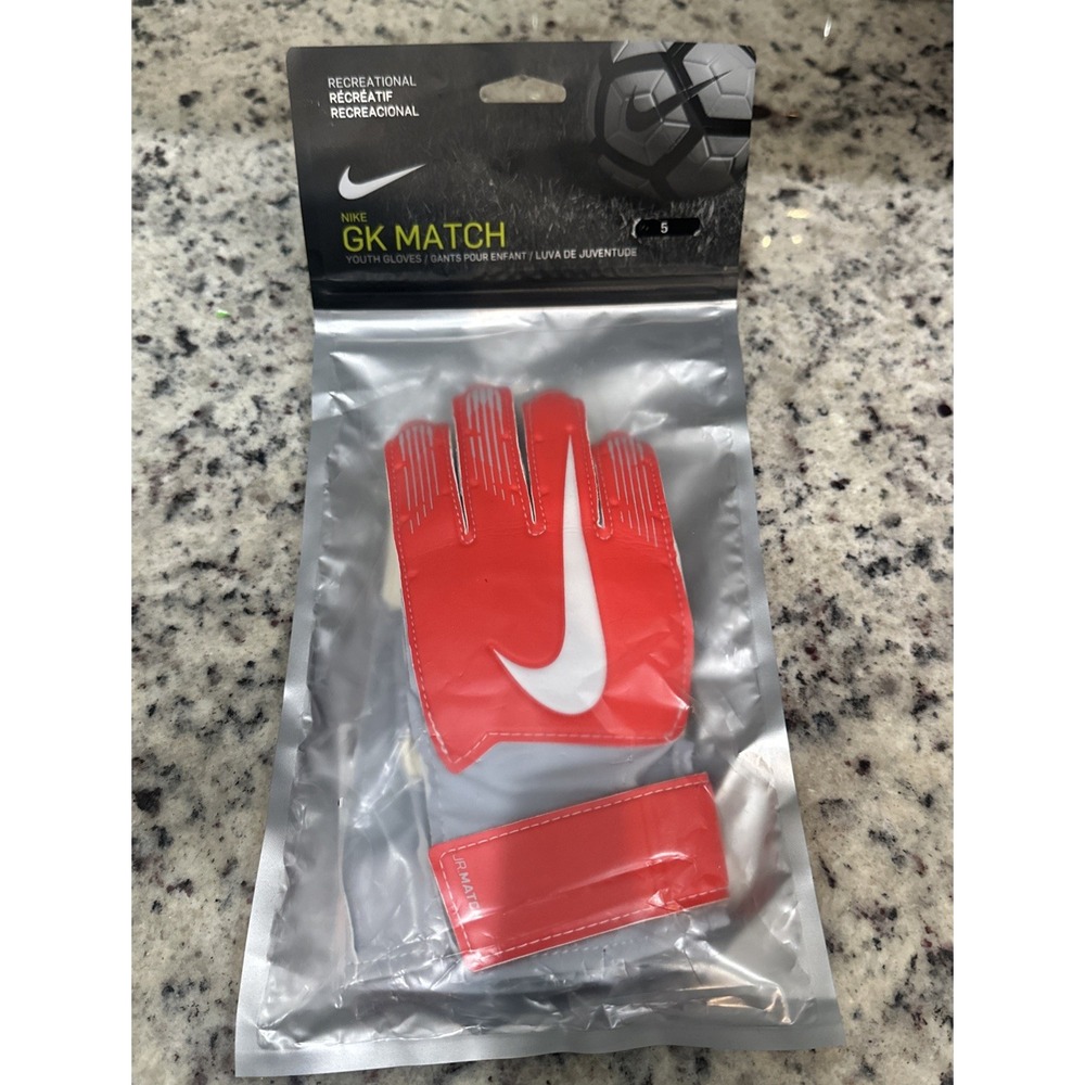 New Size 5 Nike GK Match Goalkeeper Soccer Gloves Red Pink White